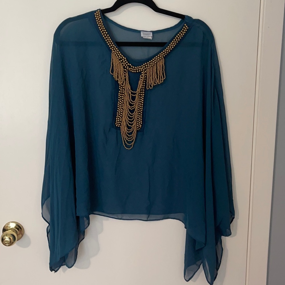 Charming Charlie teal sheer poncho style top